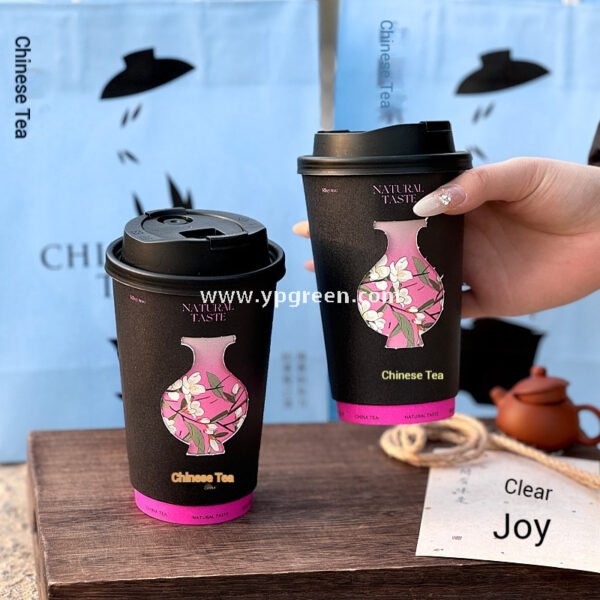16oz 550ml Rotating Paper Cup | Hot Stamping & Hollow-Cut Coffee Cup | Premium Disposable Creative Cup with Custom Logo Printing