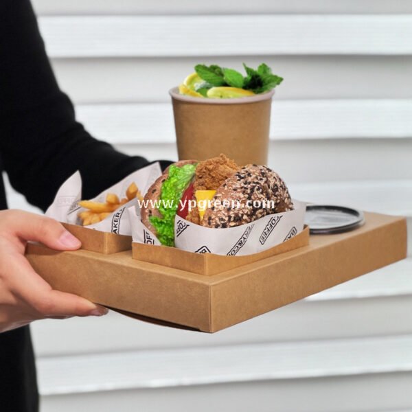 Kraft Hollow Paper Cups with Burger Combo Meal Box | Single Tray + Inner Box, Double Tray + Inner Boxes | Takeaway Food & Drink Packaging