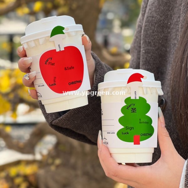 400ml 500ml White Hollow Coffee Cup with Customized Christmas Sleeves – 12oz 16oz Disposable Paper Cup Manufacturer