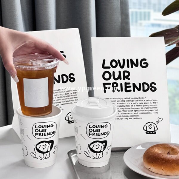 12oz 400ml Dog Pattern Double PE Coated Paper Cup | Hollow Insulated Coffee Cup | Cold & Hot Drink Disposable Cup