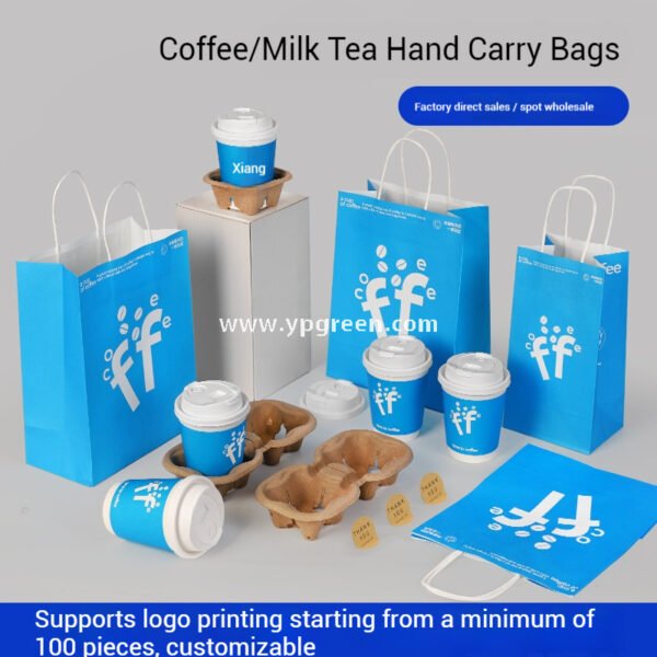 12oz 380ml Light Blue Hollow Coffee Paper Cup + Coffee Hand-Carry Tyvek Bag | Insulated Disposable Cup Set