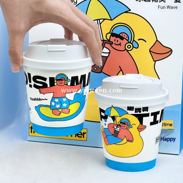 330ml 10oz Blue Surf Cartoon Design Coffee Paper Cup Ripple Bottom Leak-Proof Disposable Cup