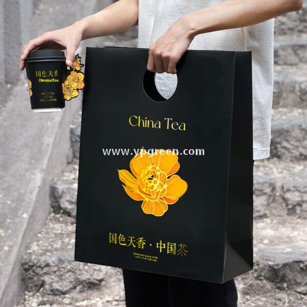Disposable Tea Drink Paper Cup | Gold Stamping Chinese Style Design | Thickened Double-Laminated Hot & Cold Cup with Custom Logo Printing