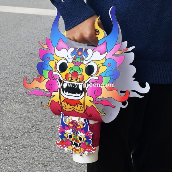 Dragon Year Guochao Cup Holder | Creative Coffee & Milk Tea Paper Cup Carrier | Disposable Trendy Cup Tray for Small Business Use