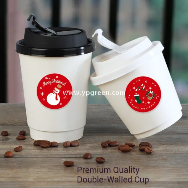 Thickened Hollow Double-Wall Paper Cup | Christmas Sticker Design | Inner Lamination Leak-Proof & Heat-Insulated Coffee Cup