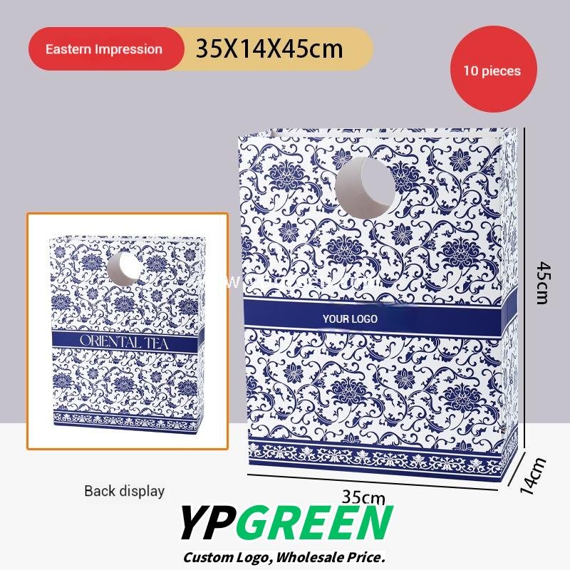 12oz/16oz/20oz Blue & White Porcelain Style Milk Tea Paper Cups with Insulated Non-Woven Aluminum Foil Bag