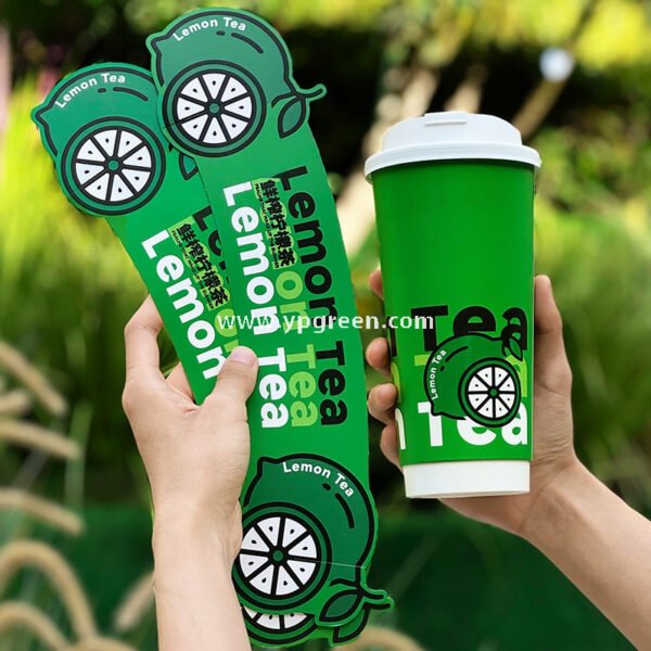 22 oz Fresh Green Disposable Lemon Tea Cups – 700ml Double PE Coated Paper with PET Lid for Cold Beverages