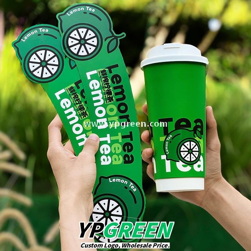 22 oz Fresh Green Disposable Lemon Tea Cups – 700ml Double PE Coated Paper with PET Lid for Cold Beverages