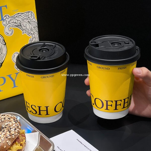 12oz Yellow Embossed Hollow Paper Cup 400ml Double Wall Coffee Cup 9x6x11.2cm Supplier
