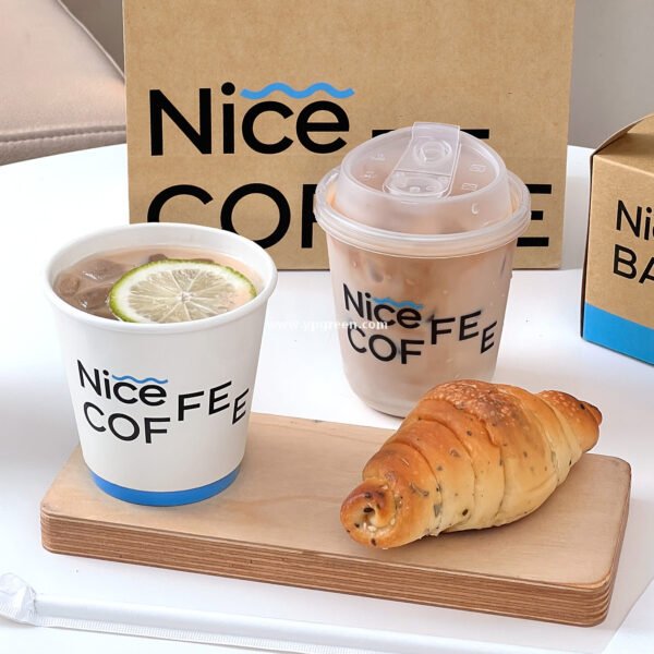 400ml 8oz Double-Laminated Coffee Paper Cup + Original DuPont Handbag + Kraft Paper Box + Laminated Triangle Bag