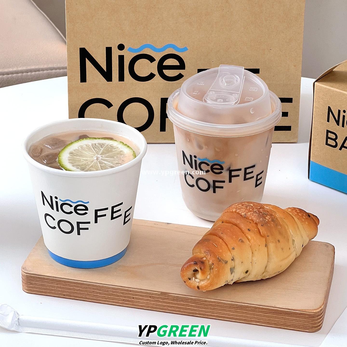 400ml 8oz Double-Laminated Coffee Paper Cup + Original DuPont Handbag + Kraft Paper Box + Laminated Triangle Bag