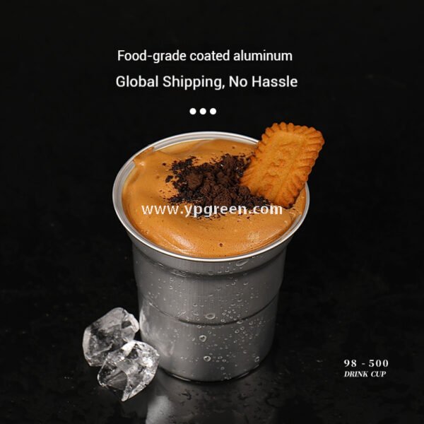 280ml 500ml Silver Brushed Aluminum Coffee Cups – 98x103x72mm Food Grade Lined Hot & Cold Drink Cups Wholesale