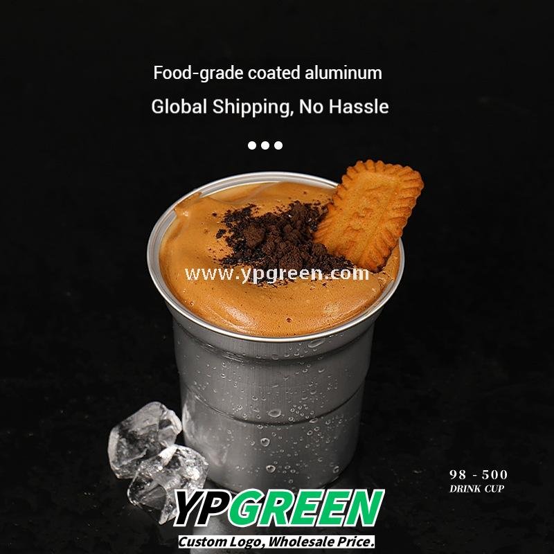 280ml 500ml Silver Brushed Aluminum Coffee Cups – 98x103x72mm Food Grade Lined Hot & Cold Drink Cups Wholesale