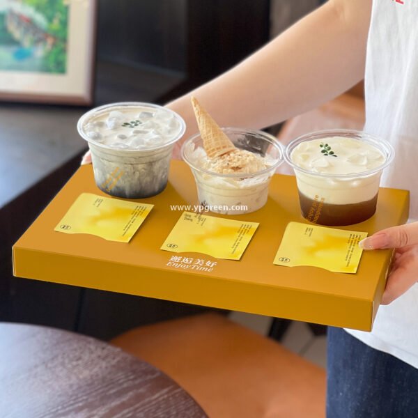 Yellow Creative Paper Cup Tray | 3-Cup Coffee & Milk Tea Holder with Card Slot - Wholesale Prices, Factory Direct