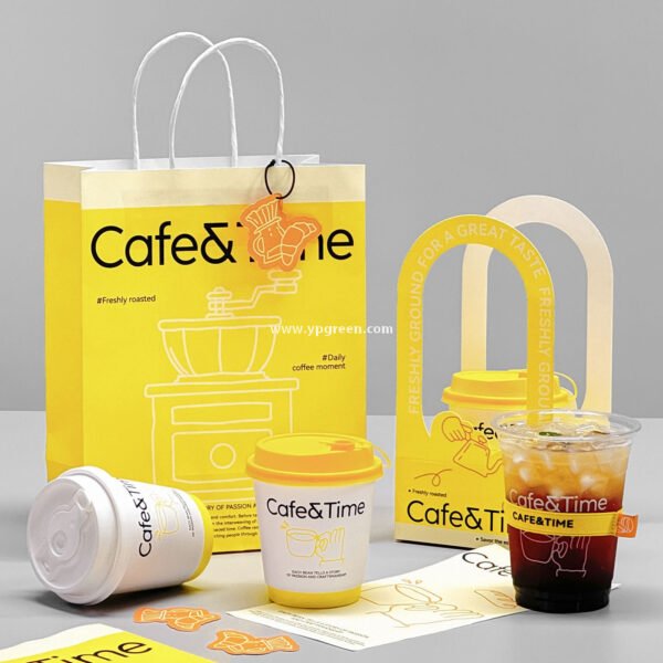 Hot & Cold Drink Cup Set | 330ml Yellow Tactile Paper Cup + 500ml PET Clear Cup