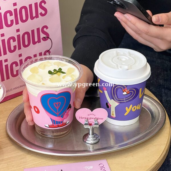 330ml Valentine’s Day Coffee Cup | Food-Grade Paper Cup with Romantic Touch Film & Double Coating