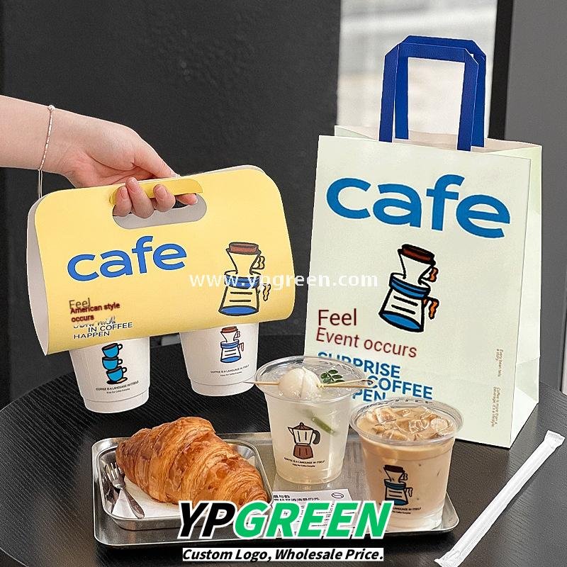 12oz PET Clear Cup + White Utensils Coffee Paper Cup | Flat Oil-Proof Back-Sealed Bag & Single/Double Cup Carrier