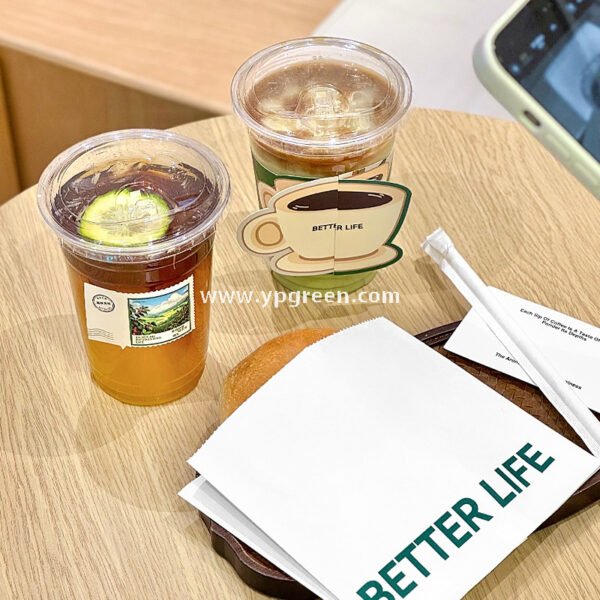 Café Takeout Kit | 12oz PET Clear Drink Cup + Flat Oil-Proof Back-Sealed Food Bag