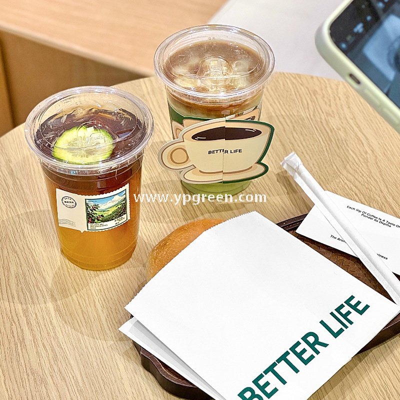 Café Takeout Kit | 12oz PET Clear Drink Cup + Flat Oil-Proof Back-Sealed Food Bag