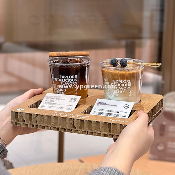 Square Coffee Combo Cup Tray | Honeycomb Corrugated Cardboard Cup Holder | Disposable Logo-Printed Beverage Carrier for Coffee & Milk Tea