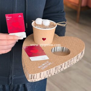 Heart-Shaped Honeycomb Paper Cup Holder | Corrugated Coffee Combo Tray | Disposable Milk Tea & Exhibition Tasting Cup Display with Custom Printing