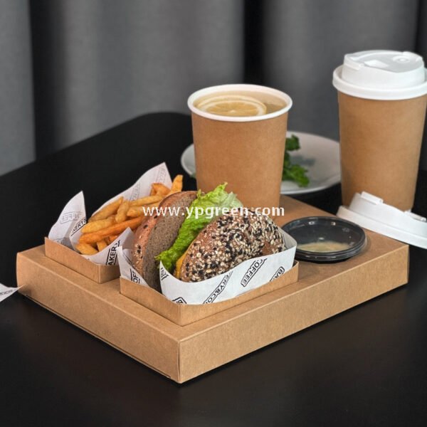 Kraft Hollow Paper Cups with Burger Combo Meal Box | Single Tray + Inner Box, Double Tray + Inner Boxes | Takeaway Food & Drink Packaging