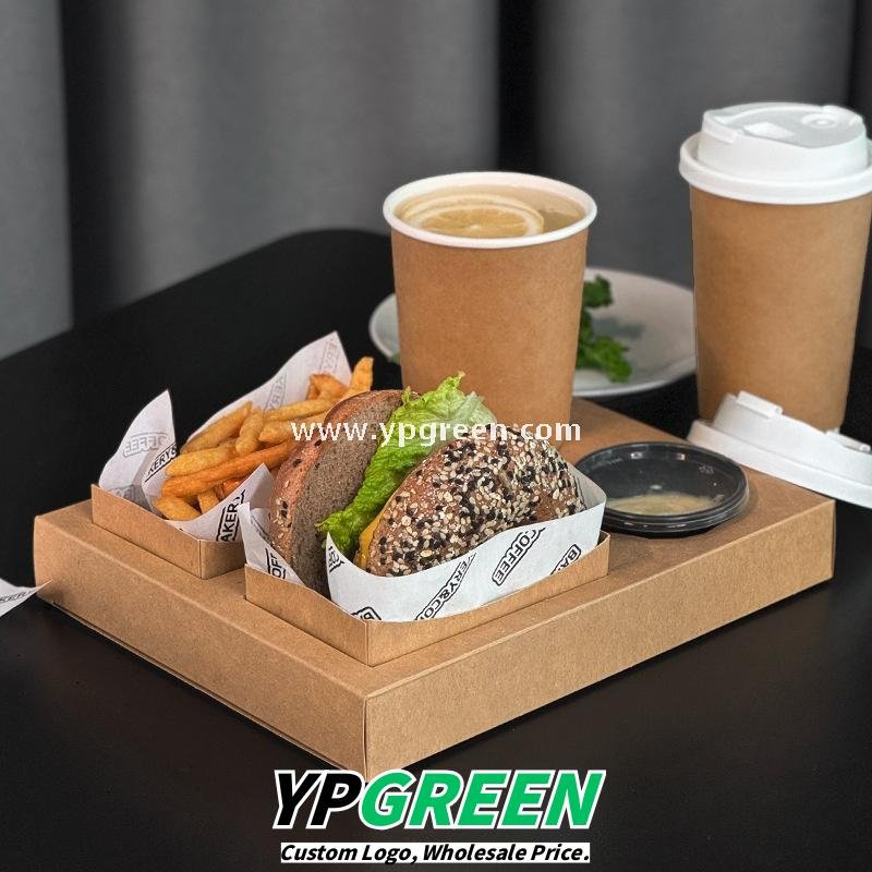 Kraft Hollow Paper Cups with Burger Combo Meal Box | Single Tray + Inner Box, Double Tray + Inner Boxes | Takeaway Food & Drink Packaging