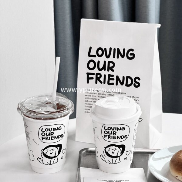 12oz 400ml Dog Pattern Double PE Coated Paper Cup | Hollow Insulated Coffee Cup | Cold & Hot Drink Disposable Cup