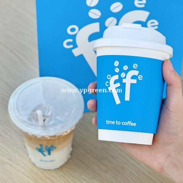 12oz 380ml Light Blue Hollow Coffee Paper Cup + Coffee Hand-Carry Tyvek Bag | Insulated Disposable Cup Set