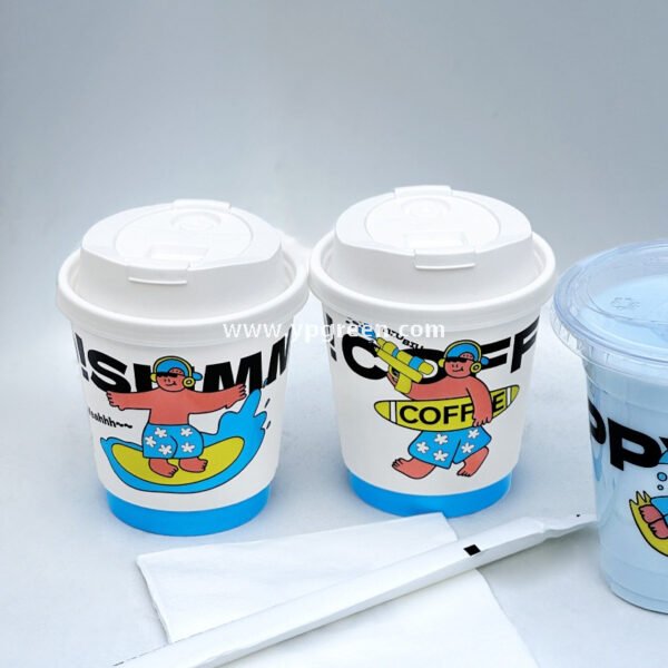 330ml 10oz Blue Surf Cartoon Design Coffee Paper Cup Ripple Bottom Leak-Proof Disposable Cup