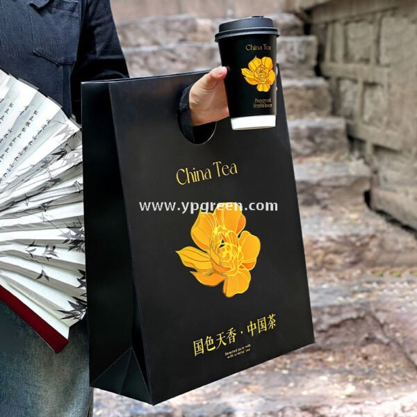 Disposable Tea Drink Paper Cup | Gold Stamping Chinese Style Design | Thickened Double-Laminated Hot & Cold Cup with Custom Logo Printing