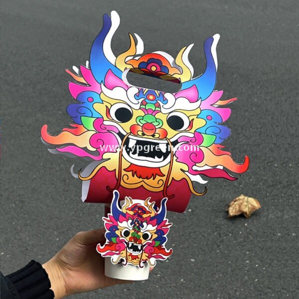 Dragon Year Guochao Cup Holder | Creative Coffee & Milk Tea Paper Cup Carrier | Disposable Trendy Cup Tray for Small Business Use