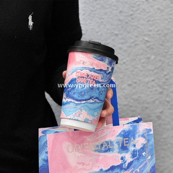 16oz Ocean Painting Style Embossed Hollow Coffee Paper Cups – 480ml Double Wall Milk Tea Cups Factory Wholesale