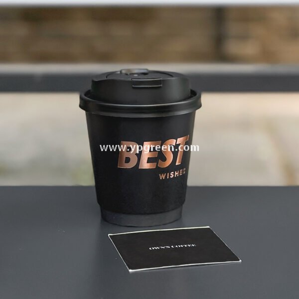 10oz Black Foil Stamping Coffee Paper Cups – 330ml Bronze Hollow Double Wall Takeaway Cups Wholesale Factory