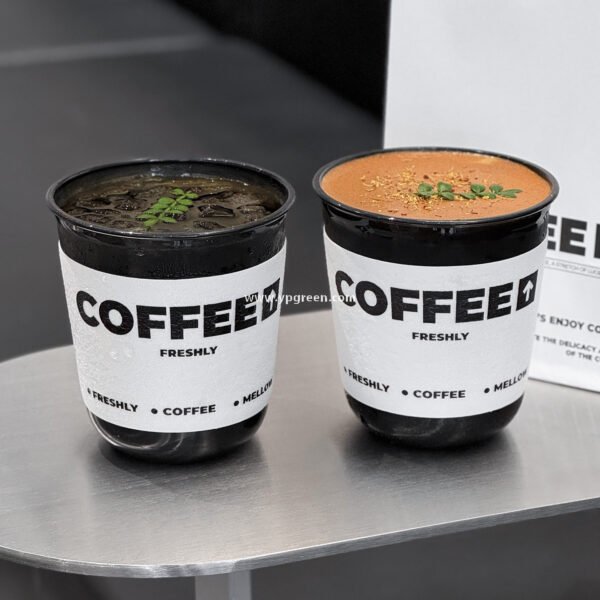 Disposable 400ml PET Cold Drink Cup + U-Shaped Lid + Foaming Lock Sleeve for Takeaway Factory