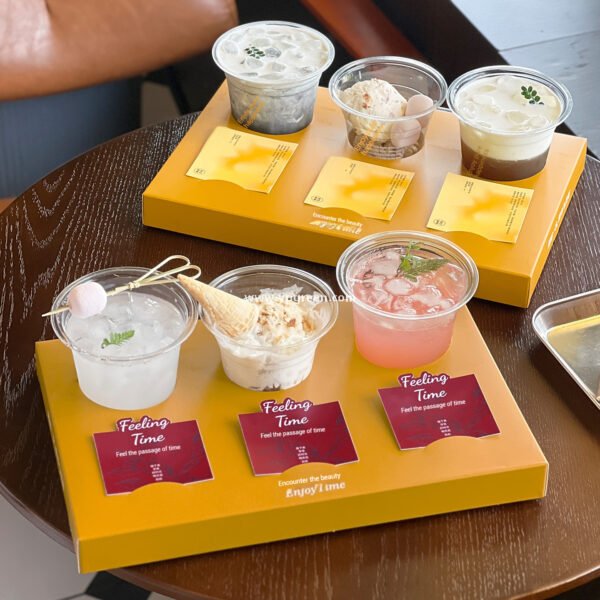 Yellow Creative Paper Cup Tray | 3-Cup Coffee & Milk Tea Holder with Card Slot - Wholesale Prices, Factory Direct