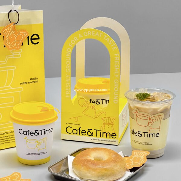 Hot & Cold Drink Cup Set | 330ml Yellow Tactile Paper Cup + 500ml PET Clear Cup