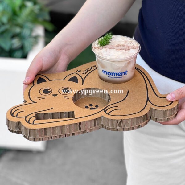 Cat Design Coffee Cup Carrier | Honeycomb Corrugated Cardboard Drink Tray Supplier