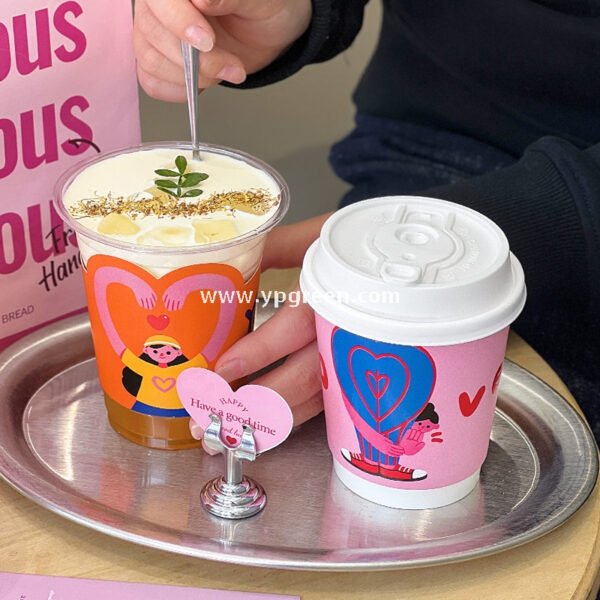 330ml Valentine’s Day Coffee Cup | Food-Grade Paper Cup with Romantic Touch Film & Double Coating