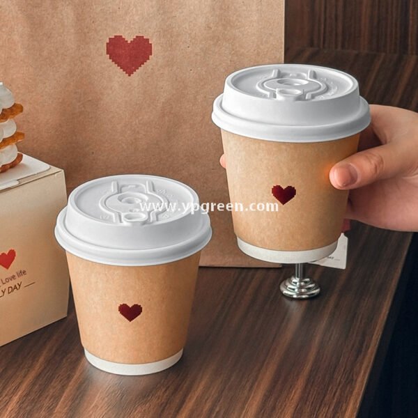 Eco Kraft Coffee Cup 280ml | Heart Gold Stamping Disposable Paper Cup Factory