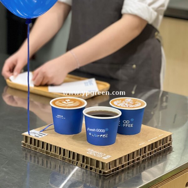 UV-Printed Hollow Paper Cup 9x6x8.5cm | Corrugated Cup Holder + Insulated Bag + PLA Straw