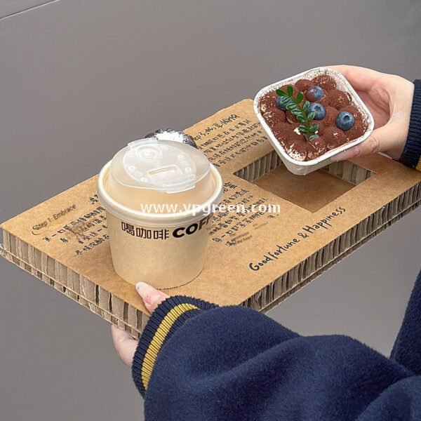 10oz Bamboo Pulp Double-Wall Coffee Cup with Lid | Disposable Paper Cup + Honeycomb Holder + Custom Logo