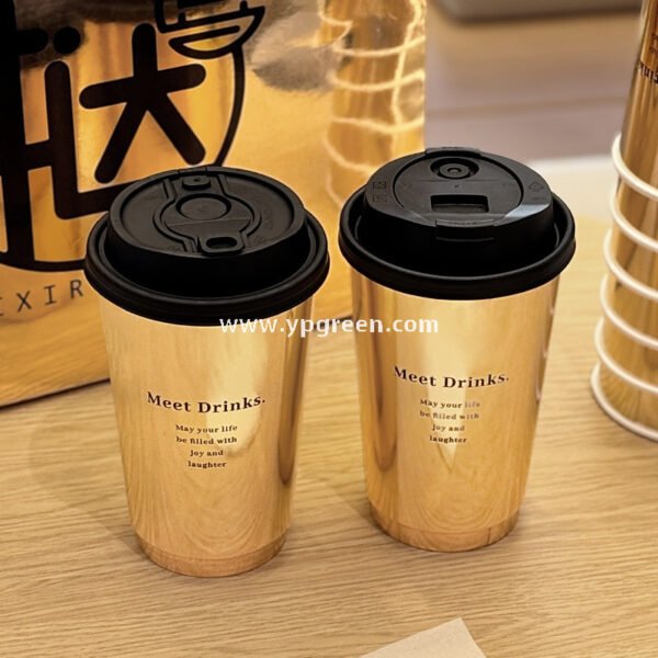 Black & Gold Hot Stamped Tea Cup | Double-Layer Cardboard Coffee Cup | Premium Disposable Packaging