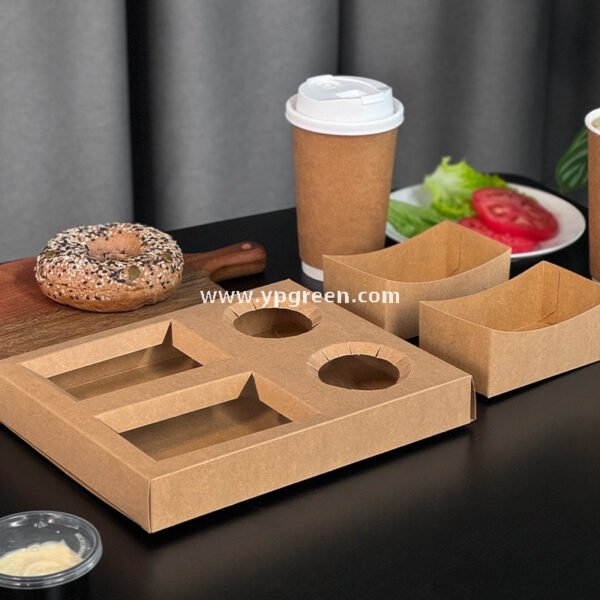 Kraft Hollow Paper Cups with Burger Combo Meal Box | Single Tray + Inner Box, Double Tray + Inner Boxes | Takeaway Food & Drink Packaging