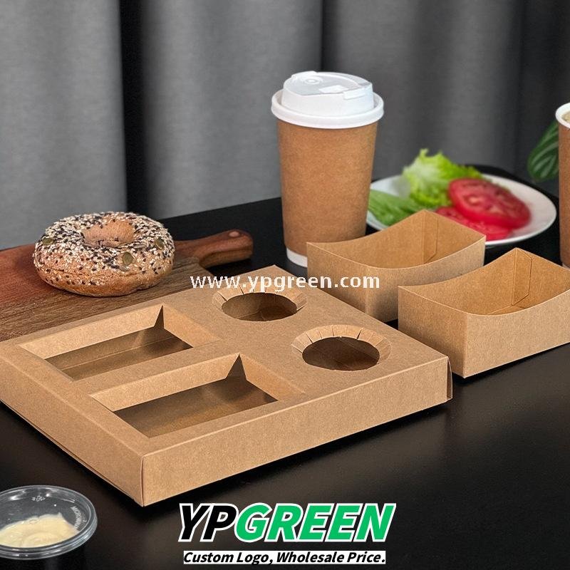 Kraft Hollow Paper Cups with Burger Combo Meal Box | Single Tray + Inner Box, Double Tray + Inner Boxes | Takeaway Food & Drink Packaging