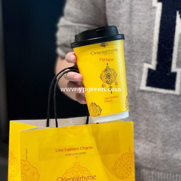 16oz Yellow Floral Coffee Cup Holder | Disposable Premium Tea Tray | Creative Single Cup Carrier for Milk Tea & Coffee