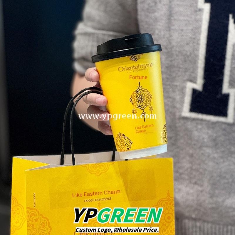 16oz Yellow Floral Coffee Cup Holder | Disposable Premium Tea Tray | Creative Single Cup Carrier for Milk Tea & Coffee