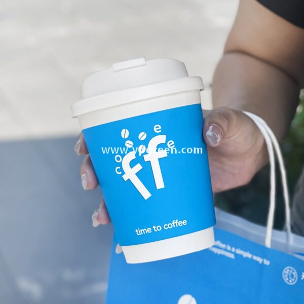 12oz 380ml Light Blue Hollow Coffee Paper Cup + Coffee Hand-Carry Tyvek Bag | Insulated Disposable Cup Set