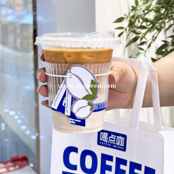 Blue Coffee Cup | Embossed Paper Cup | 190mm Slanted Rim + PLA Straw | Eco-Friendly Disposable Cup