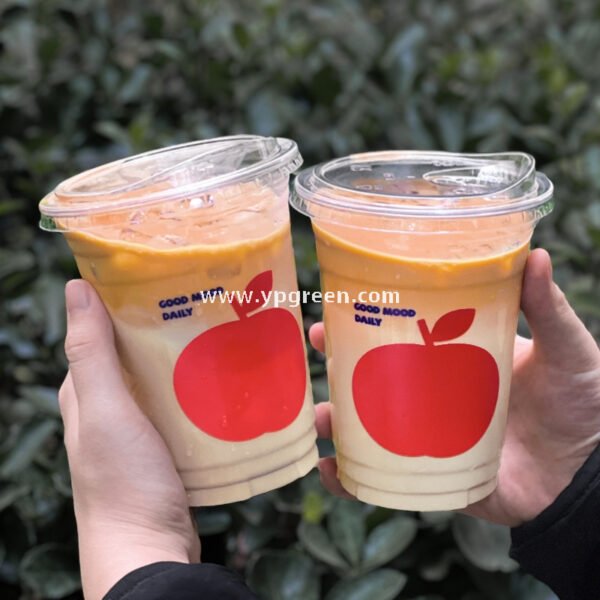 16oz Apple Pattern Clear Cup |  500ml Disposable Transparent Cup for Juice, Coffee, Milk Tea & Cold Drinks